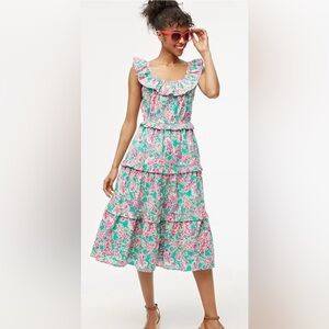 J. Crew Floral Tiered Maxi Dress in Pink and Green